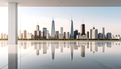 Obraz premium Reflective City Skyline at Sunrise