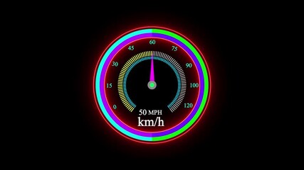 Dashboard in the car. Speedometer and moving, featuring lights leaks. Close up view. 3d rendering. - Powered by Adobe
