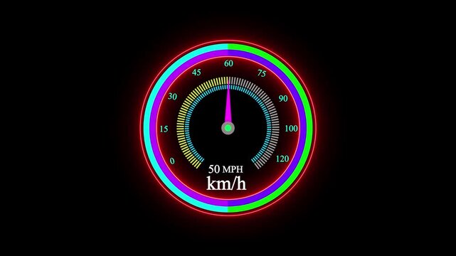 Dashboard in the car. Speedometer and moving, featuring lights leaks. Close up view. 3d rendering.