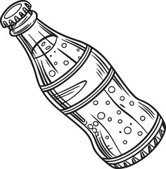 Hand Drawn Soda Bottle Illustration, Vintage Carbonated Soft Drink Bottle Line Art, Black and White Fizzy Drink Drawing for Beverage Design