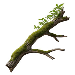 Obraz premium Mossy tree branch isolated on transparent background transparent background