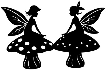 Fairy sitting on mushroom silhouette illustration