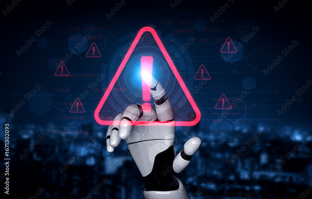 Poster ai monitors network to issue real-time alerts for cybersecurity incidents. alert warning showing red