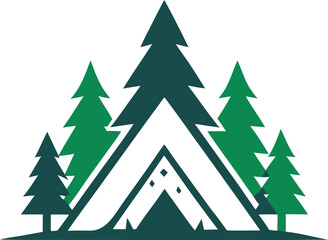 Fototapeta premium Minimalist Tent Logo with Pine Trees