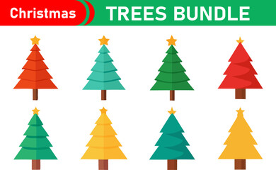 Naklejka premium Eight Colorful Flat Christmas Trees Bundle for Design