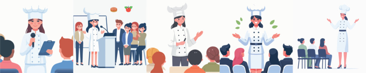 vector of female chef giving a speech