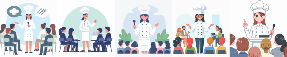 Fototapeta premium vector of female chef giving a speech