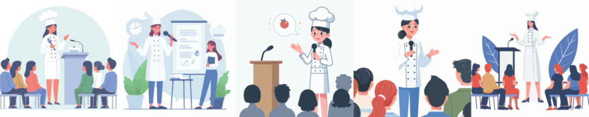 vector of female chef giving a speech