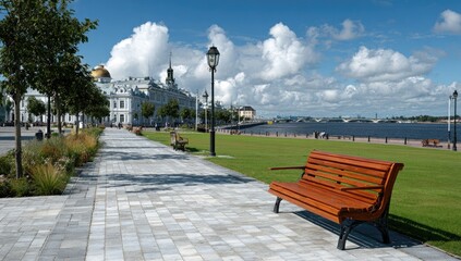 Scenic Lakeside Walkway with Bench