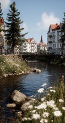Tranquil European Village River View