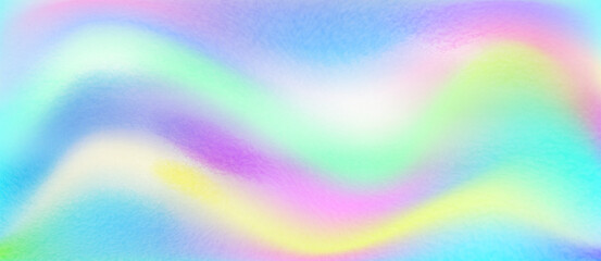 Obraz premium Iridescent metal foil background with holographic rainbow gradient transitions. Smooth metallic surface texture in dreamy pastel spectrum for modern digital design projects. Bright brilliance bg.
