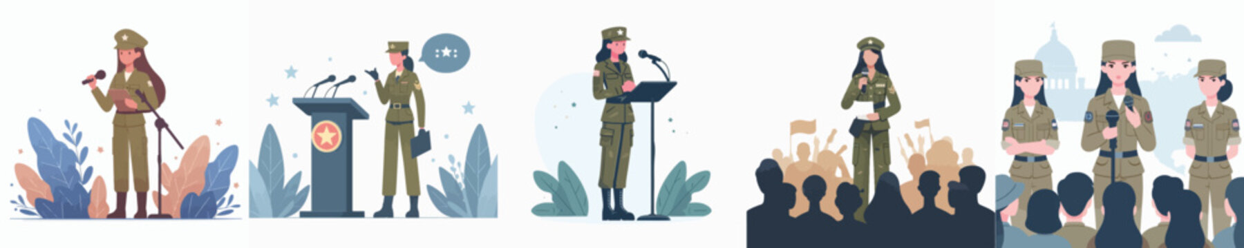 female soldier vector giving a speech