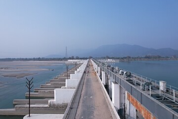 Obraz premium Gandak Barrage, India- Nepal Border, Valmikinagar, West Champaran, Bihar, India