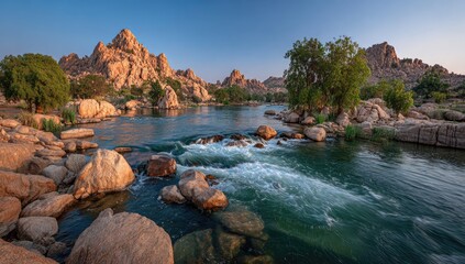 Tranquil River View with Rocky Outcrops