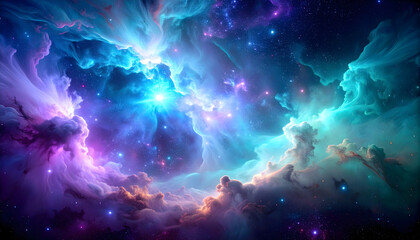 Vibrant Blue Purple Pink Nebula in Deep Space