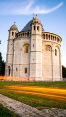 Ancient stone church at twilight