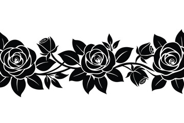 Black and White Rose Floral Border Design, Seamless Pattern Illustration