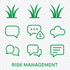 Green Communication and Risk Management Icons – Minimalist UI Symbol Set, minimalist icon, green icon set, flat design, pastel icons, clean ui, modern symbols, vector illustration, line art, 
