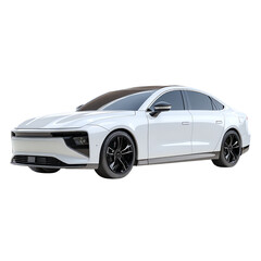 Naklejka premium Electric Sedan with Glossy Finish and Modern Wheels Isolated on Transparent White Background