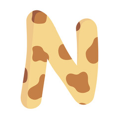 Alphabet letter N giraffe print pattern wild animal skin texture typography font