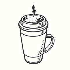 A single steaming cup with a handle sits steadily, showcased in monochrome line art