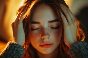Close-up photo of a smiling young woman at home, sitting relaxed on the couch, eating popcorn and snacks from a bowl, embodying relaxation and leisure time, Generative AI