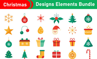 Christmas Design Elements Bundle Flat Icons Collection
