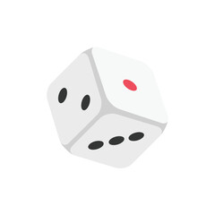 White game die on white background. Realistic gaming cube, casino, entertainment or gambling concept. Vector illustration. 