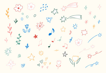 手描きのあしらいの漫符イラスト アイコンセット(カラー)