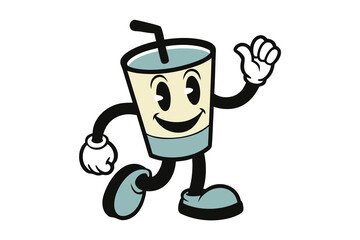 Fototapeta premium Cartoon Drink Character Waving With Arms and Legs in an Animated Pose on White