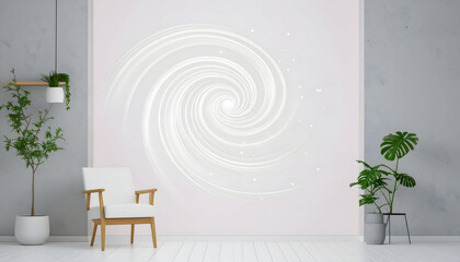 Modern Minimalist Living Room with White Spiral Wall Art