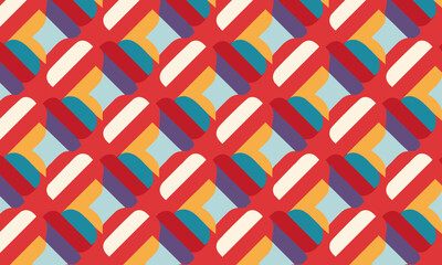 Retro Seamless Pattern with Colorful Striped Hearts