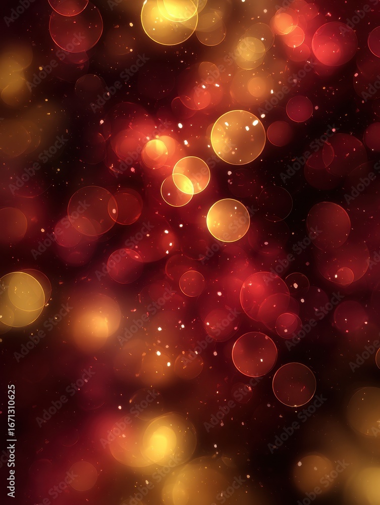Poster abstract bokeh lights in red and yellow creating a dreamy festive atmosphere