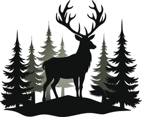 Silhouette of Wildlife Elk in Forest