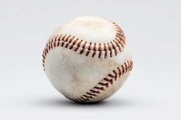 Worn baseball, slightly off-white, stitched seams