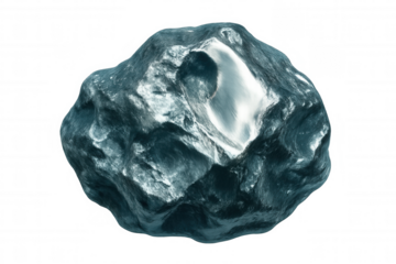 Large, dark, metallic asteroid floating in the vast expanse of space, with a transparent background for easy compositing