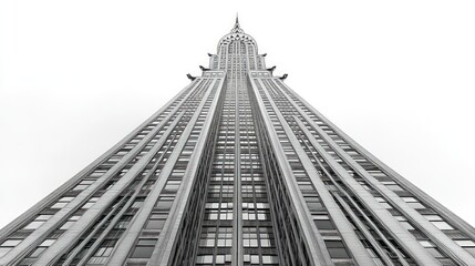 A skyscraper's imposing fa?ade, seen from the ground.  Perspective focuses on the building's verticality