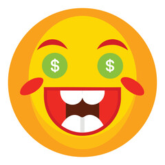 Fototapeta premium Cartoon Smiley Face with Dollar Sign Eyes, Open Mouth, and Red Cheeks Illustration