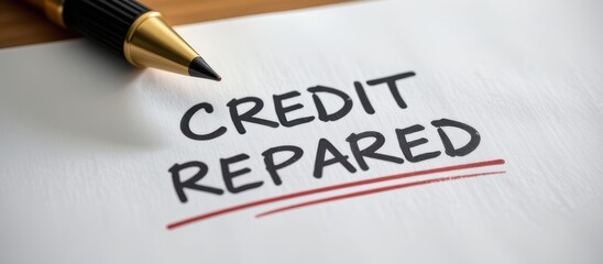 Obraz premium Credit repair concept with a pen on paper highlighting the word repaired.