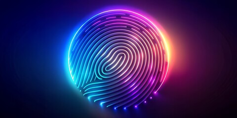 A vibrant, glowing fingerprint design with neon colors, symbolizing biometric security and digital identification, set against a dark background, representing advanced technology and cyber access