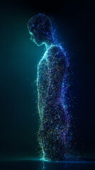 Abstract human figure made of colorful particles