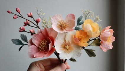 Delicate paper flowers in soft pastel hues