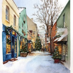 Obraz premium festive watercolor christmas street scene 