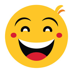 Fototapeta premium Happy Cartoon Emoji with Rosy Cheeks, Two Strands of Hair, and Open Mouth Smile