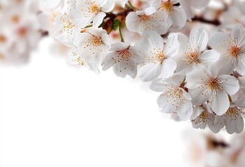 Delicate cherry blossoms in soft focus against white