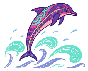 Naklejka premium colorful Dolphin jumping over waves vector illustration design 