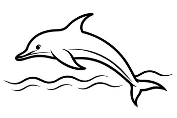Fototapeta premium line art Dolphin jumping over waves silhouette vector