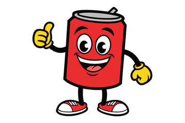 Fototapeta premium Happy Red Soda Can Cartoon Mascot Giving a Thumbs Up Gesture and Smiling