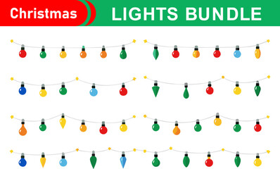 Fototapeta premium Colorful Christmas Lights Bundle Festive Holiday Decorations on White Background