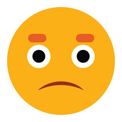 Fototapeta premium Sad Emoji With Downturned Mouth And Orange Eyebrows, Eyes With Black Pupils On White